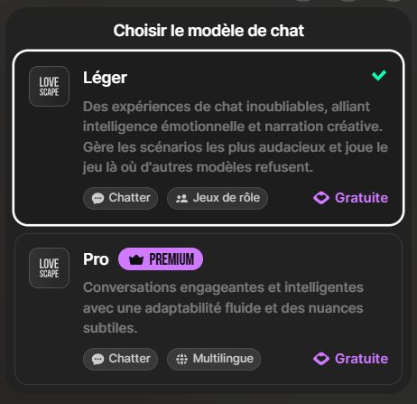 Lovescape AI modèle de chat